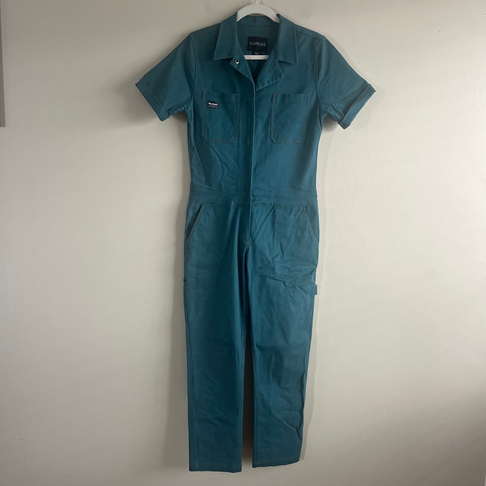 Wildfang The Essential Short Sleeve Coverall Teal Utility Jumpsuit S
